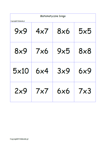 Bingo - utrwalanie mnożenia
