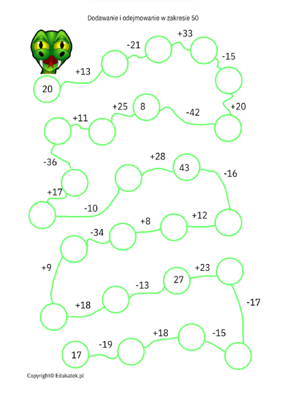 Matematyczne węże - doskonalenie dodawania i odejmowania2