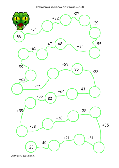 Matematyczne węże - doskonalenie dodawania i odejmowania3