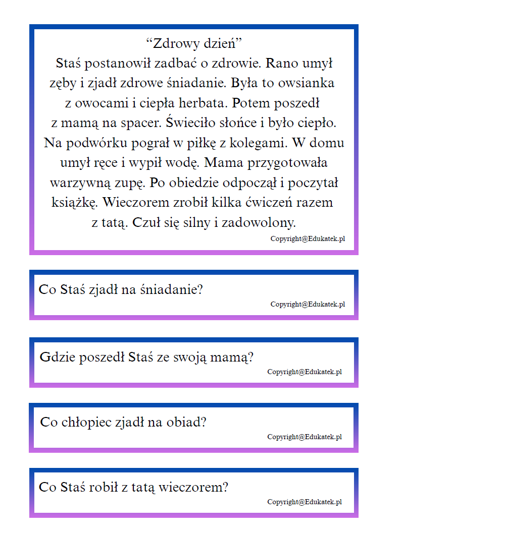 czytanie ze zrozumieniem poziom średni 2