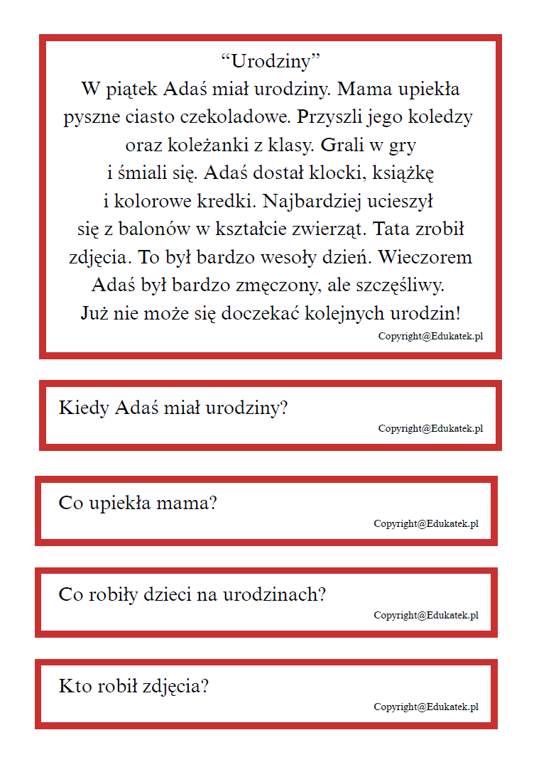 czytanie ze zrozumieniem poziom średni 3