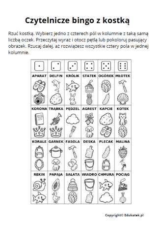 czytelnicze bingo z kostka 3